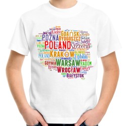 koszulka z mapą Polski dziecięca miasta ojczyzna patriota