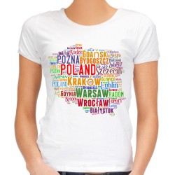 Koszulka Polska z nazwami miast patriotyczna narodowa pamiątka z polski naprezent