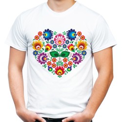 koszulka z sercem folkowa ludowa folk łowicka t-shirt męski