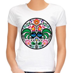 Koszulka ludowa z kogutami damska łowicka folkowa folklor ludowy t-shirt