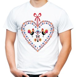 koszulka wzór ludowy folkowy z sercem łowicka męska t-shirt
